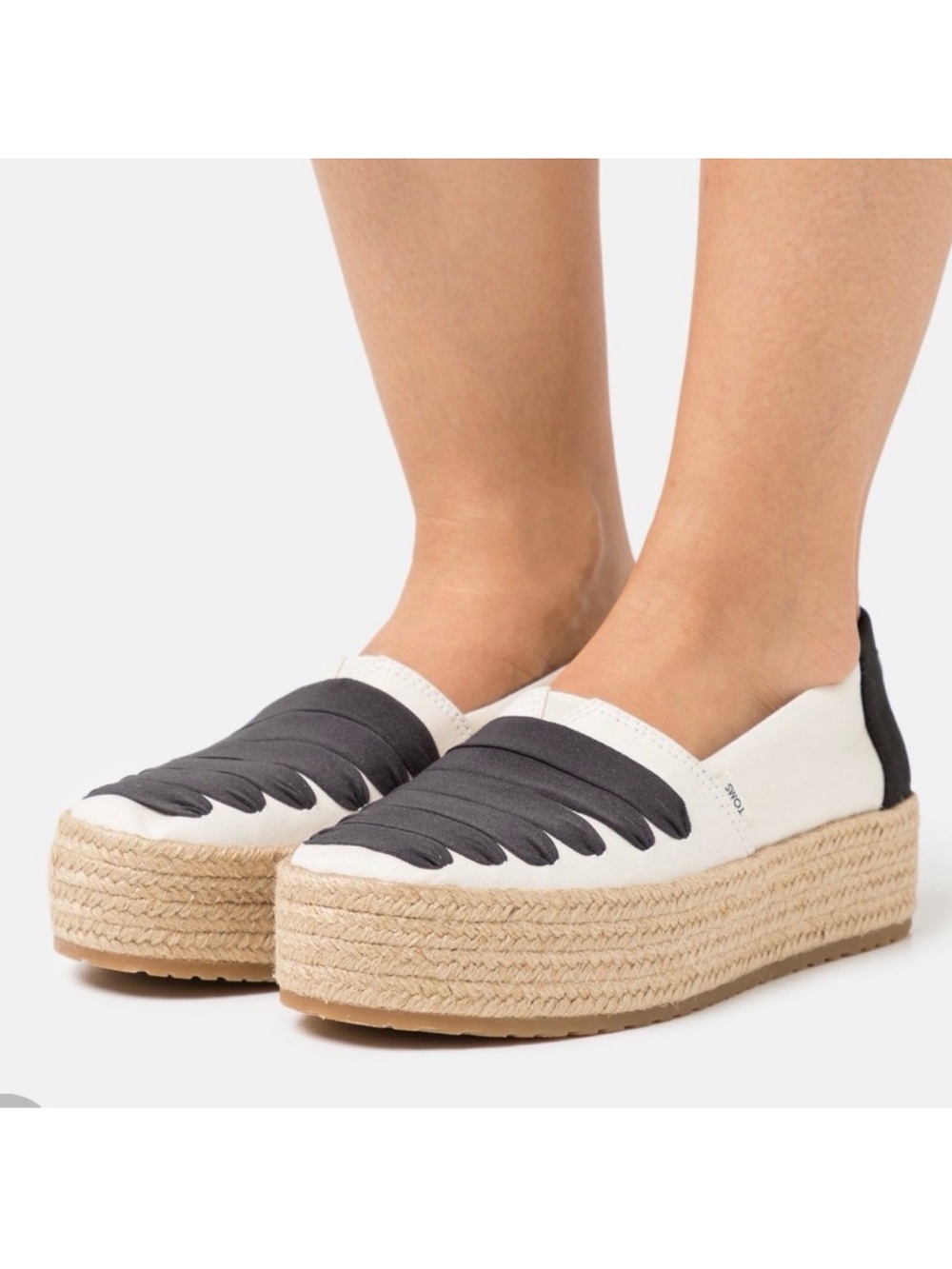 TOMS Valencia Platform Espadrille Slip-On  in White & Black size 8